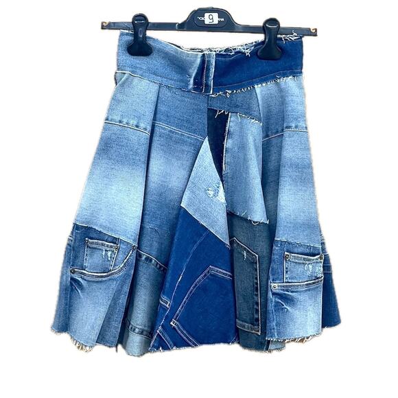 NWT DOLCE & GABBANA Blue Denim Patchwork Skirt IT 46 US XL - Picture 2 of 6